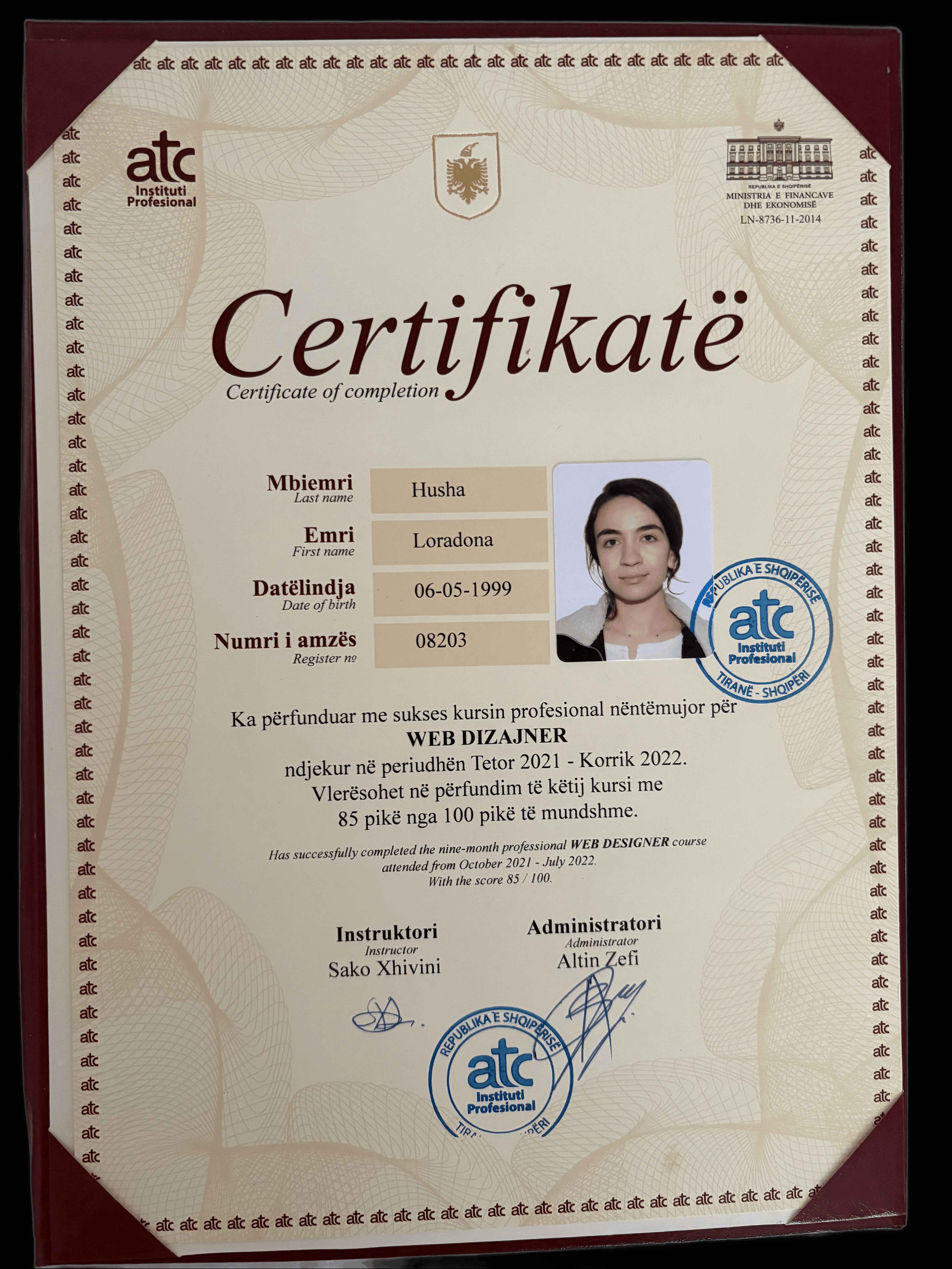 Web Designer Professional Course Certificate